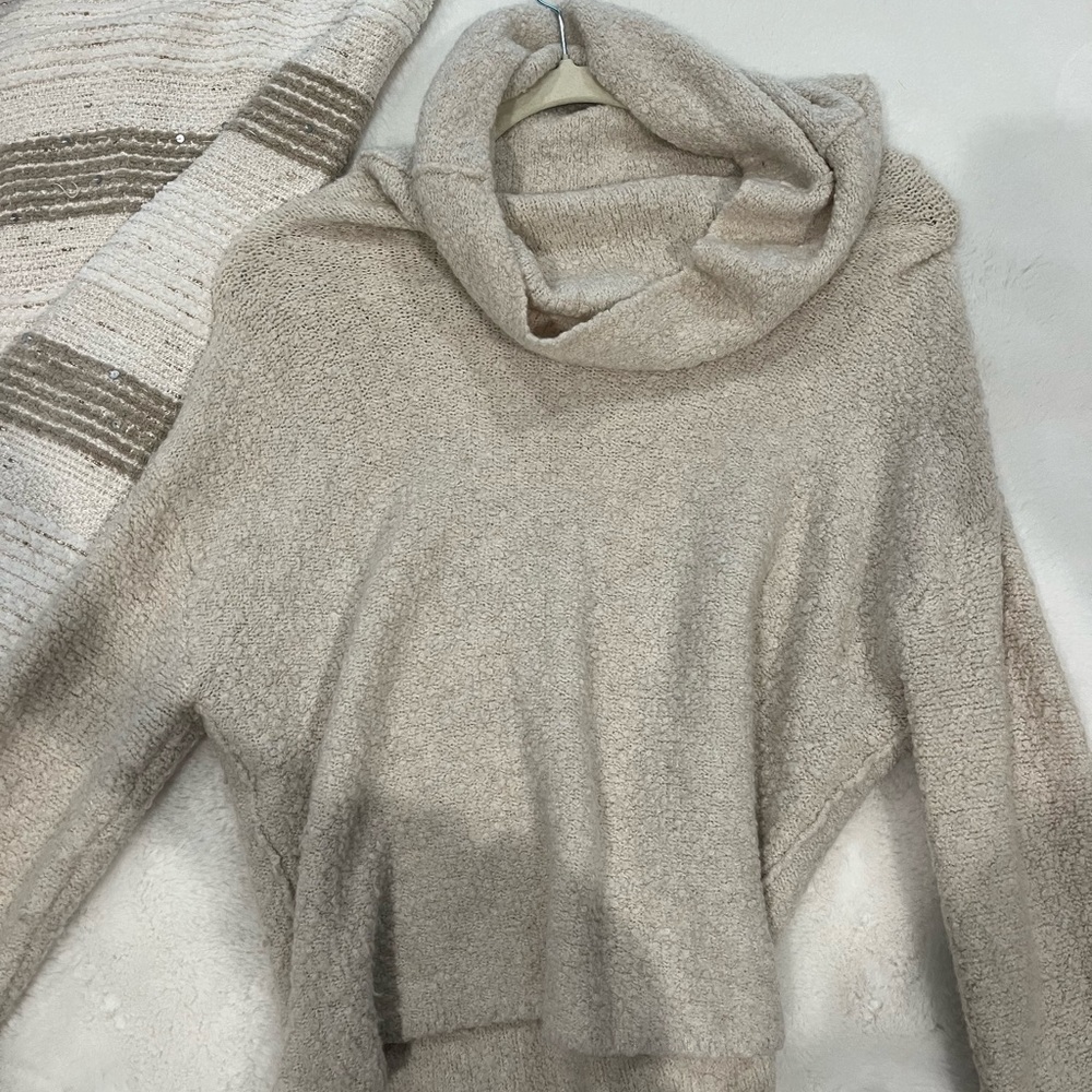 Free People Soft Beige Cowl Neck Sweater